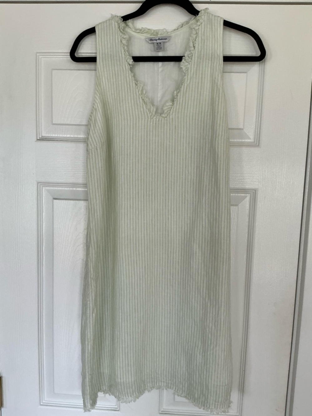 Tommy Bahama Light Green & White Striped V-Neck Dress With Pockets